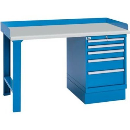 LISTA INTERNATIONAL Industrial Workbench w/Leg, 5 Drawer Cabinet, Plastic Laminate Top - Blue XSWB21-60PT/BB